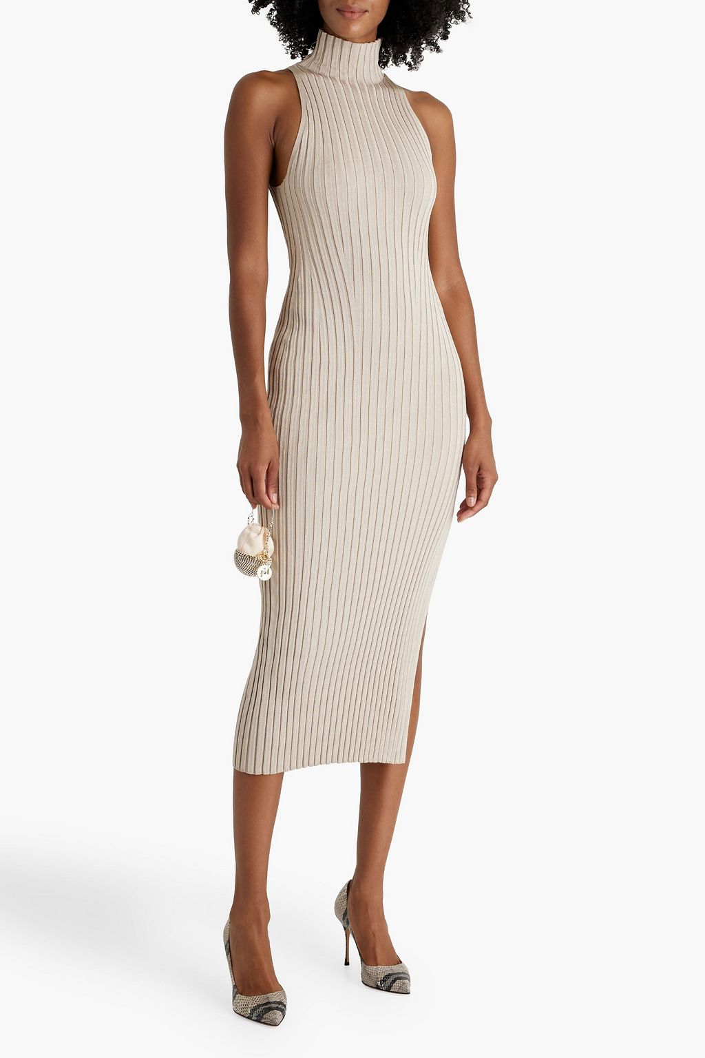 GALVAN  LONDON Rhea ribbed-knit turtleneck midi dress