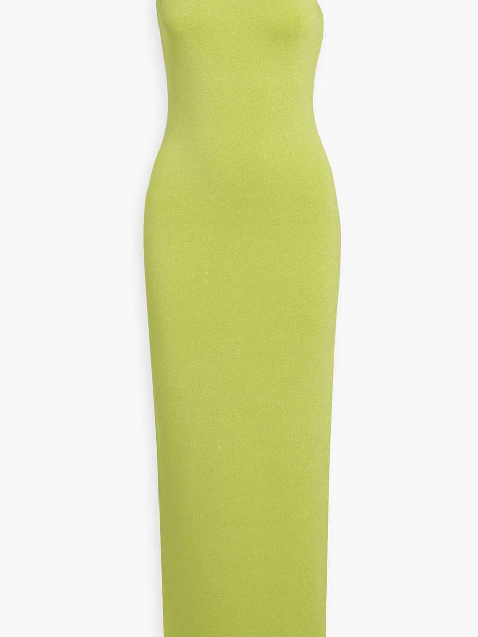 persephone one-shoulder metallic stretch-knit maxi dress