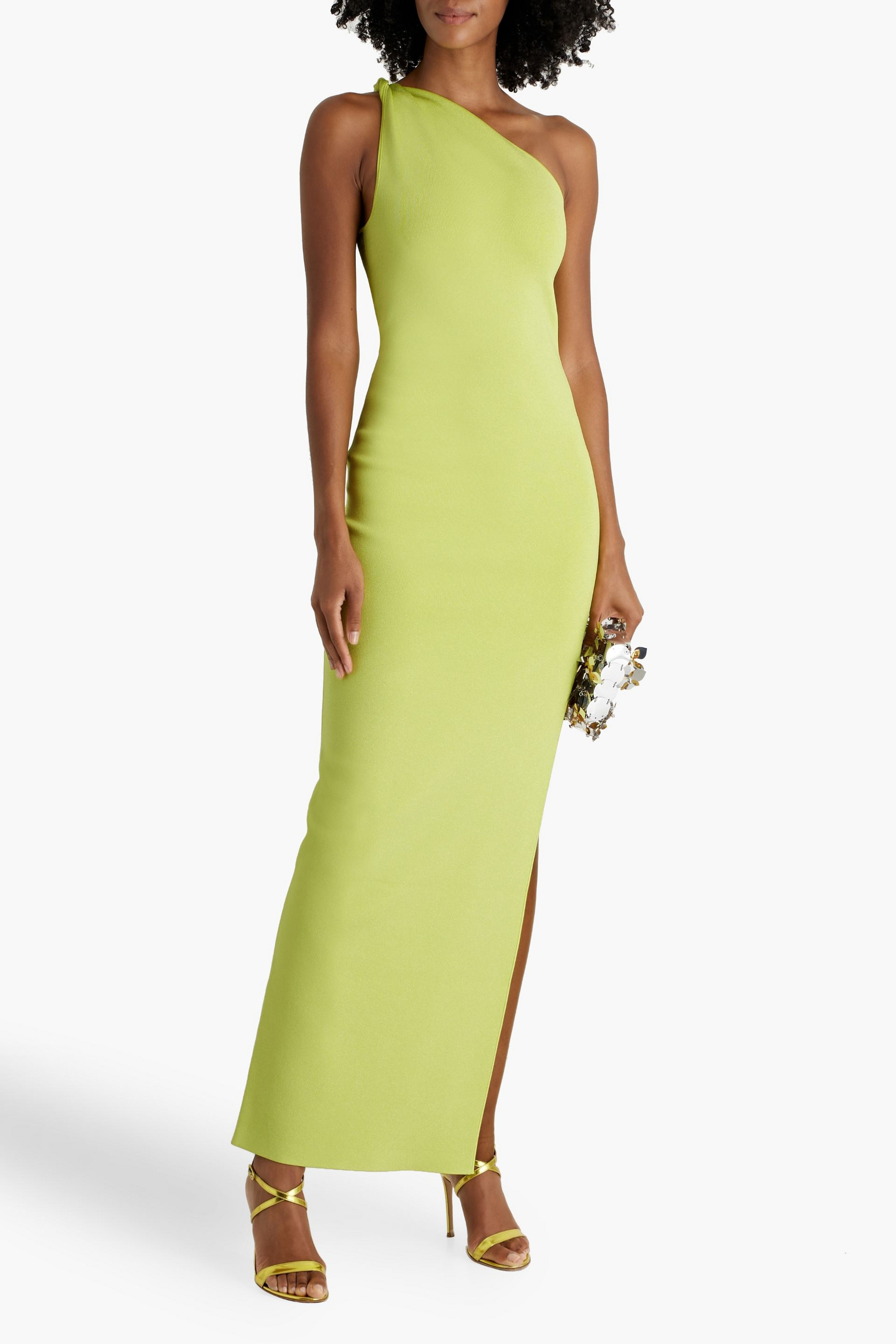 GALVAN  LONDON Persephone one-shoulder metallic stretch-knit maxi dress