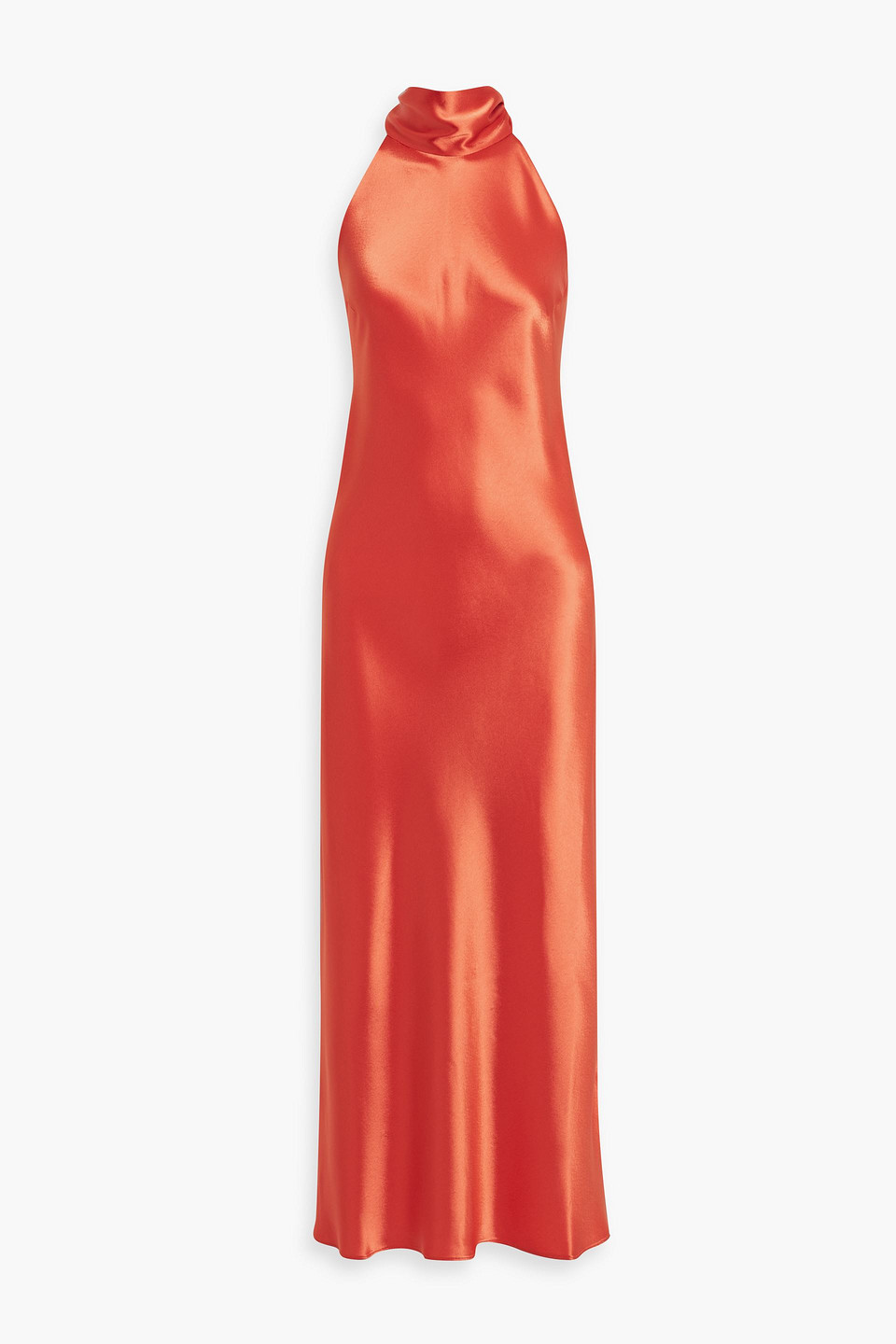 Shop Galvan Sienna Tie-back Satin Midi Dress In Coral