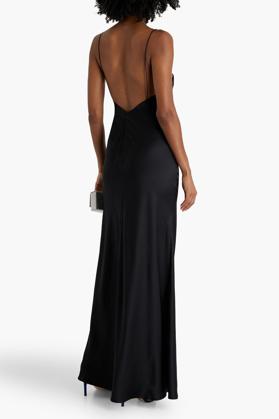 Rachel Gilbert Skye Draped Silk-satin Crepe Gown In Black