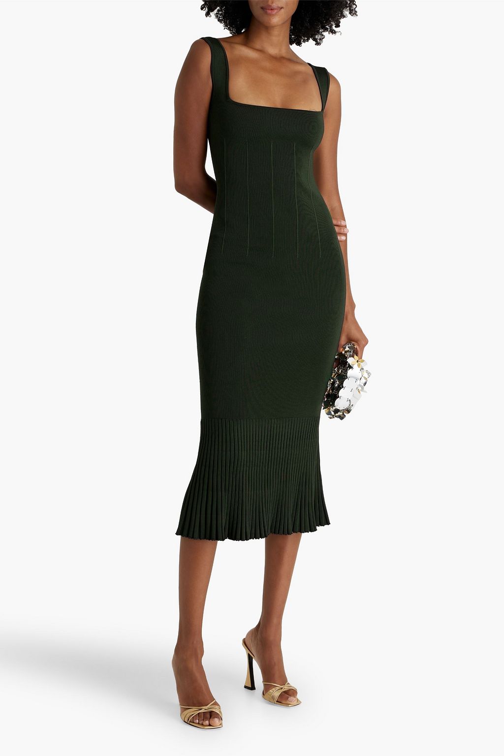 GALVAN  LONDON Metallic stretch-knit midi dress