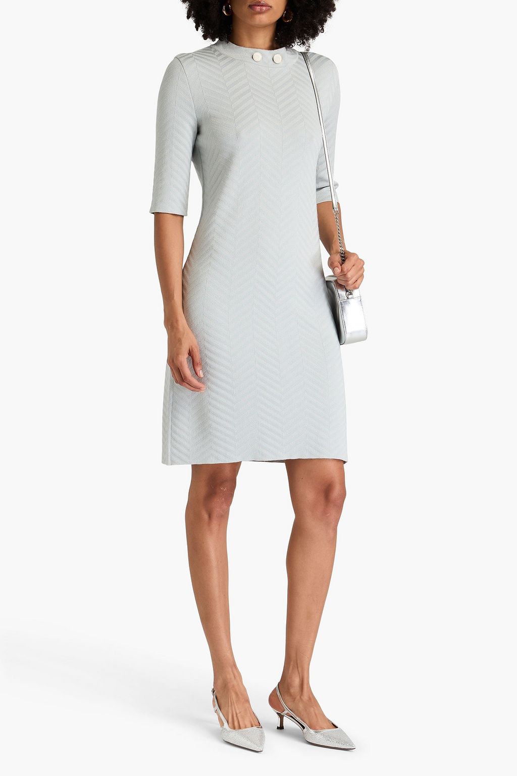 EMPORIO ARMANI Embellished jacquard-knit mini dress