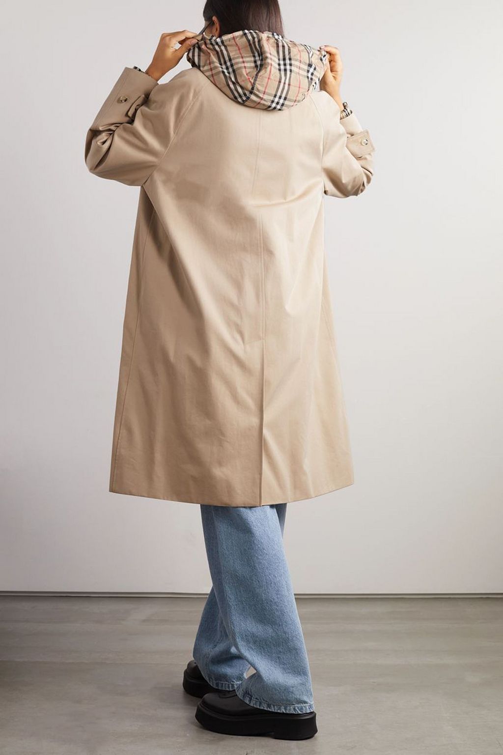 BURBERRY Hooded checked shell-trimmed cotton-gabardine trench coat
