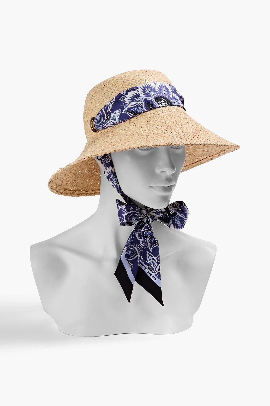 ETRO Floral-print silk-satin trimmed raffia sunhat