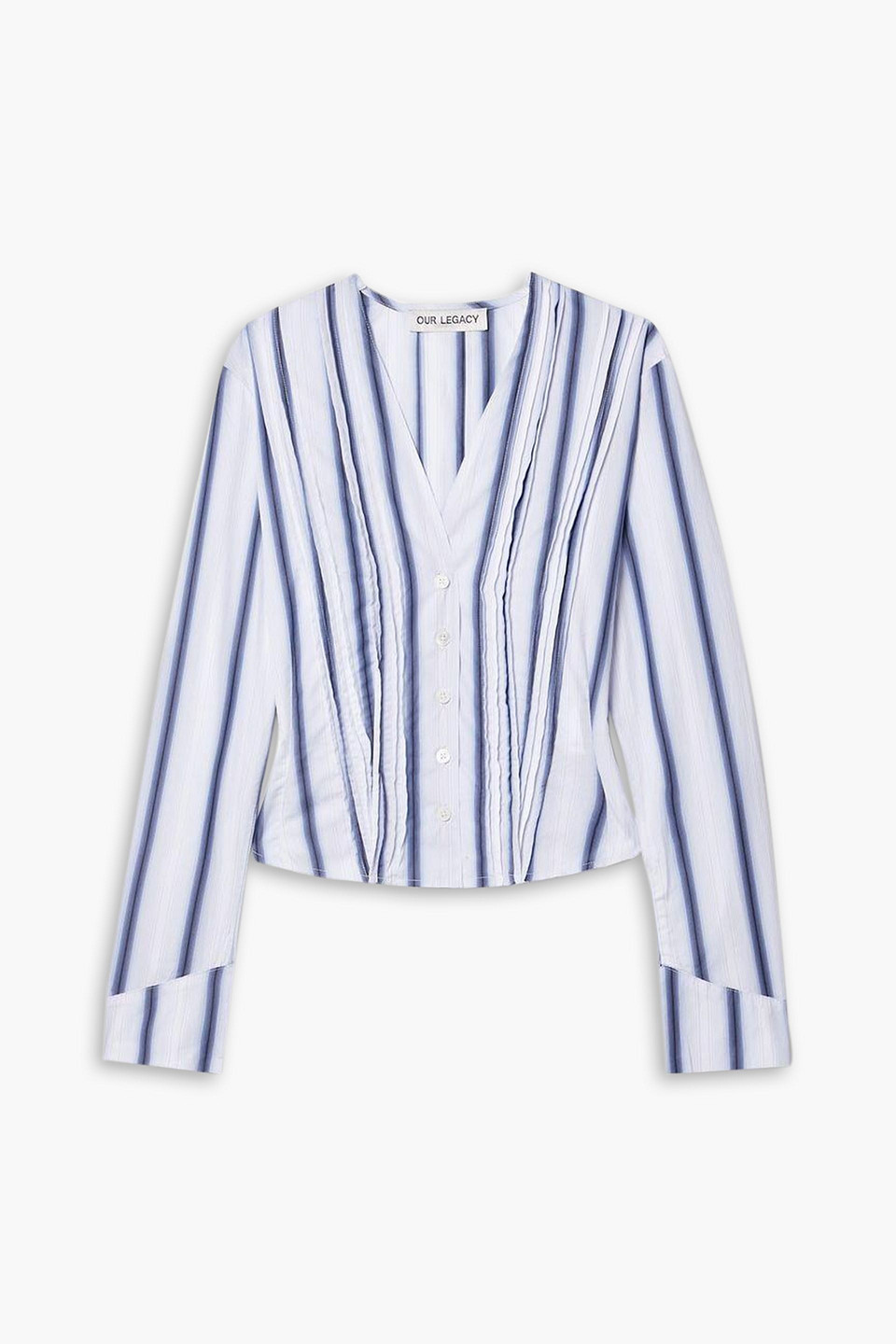 Our Legacy Pintucked Striped Cotton-poplin Shirt In Light Blue