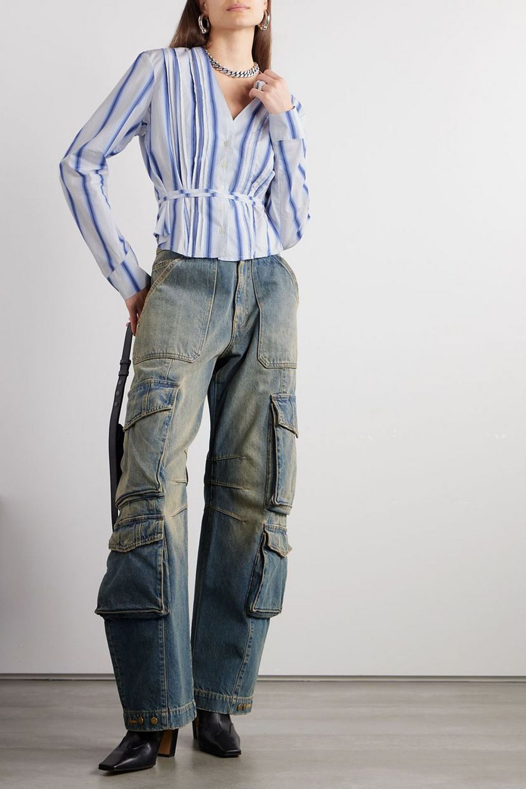 OUR LEGACY Pintucked striped cotton-poplin shirt
