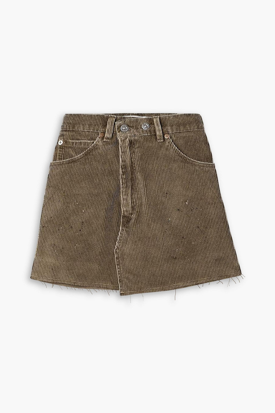 Our Legacy Cover Frayed Painted Cotton-corduroy Mini Skirt In Brown