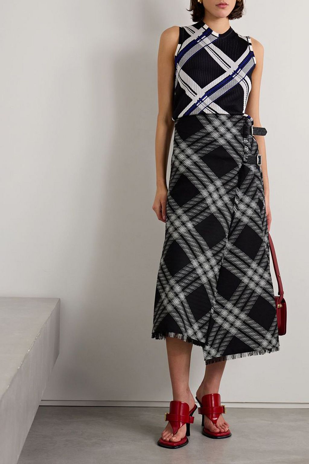 BURBERRY Checked ribbed silk tank