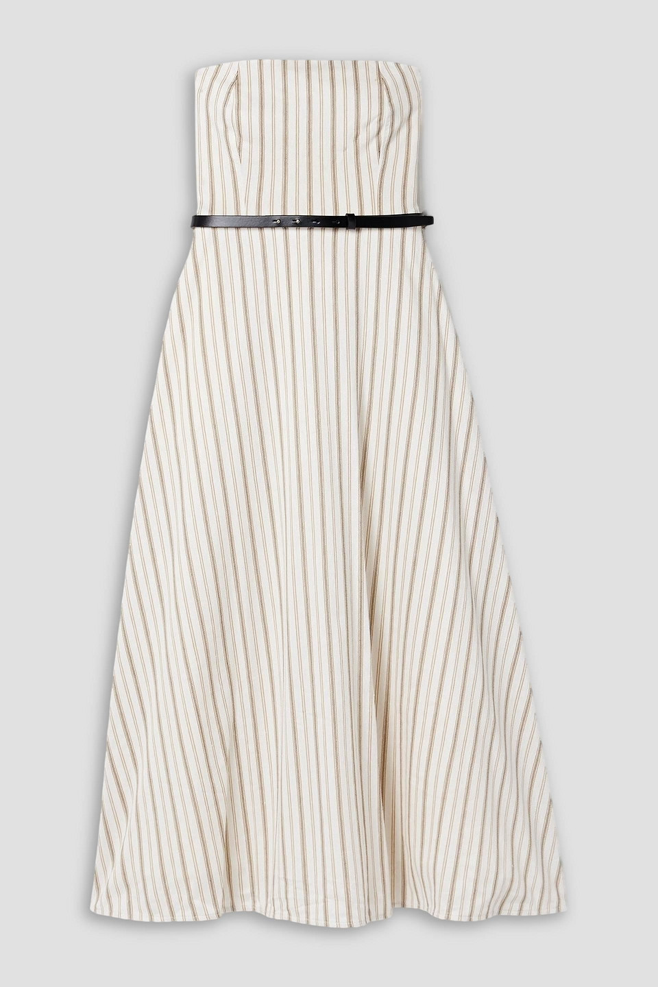max mara - fervida belted strapless striped cotton and linen-blend midi dress - white - it 50