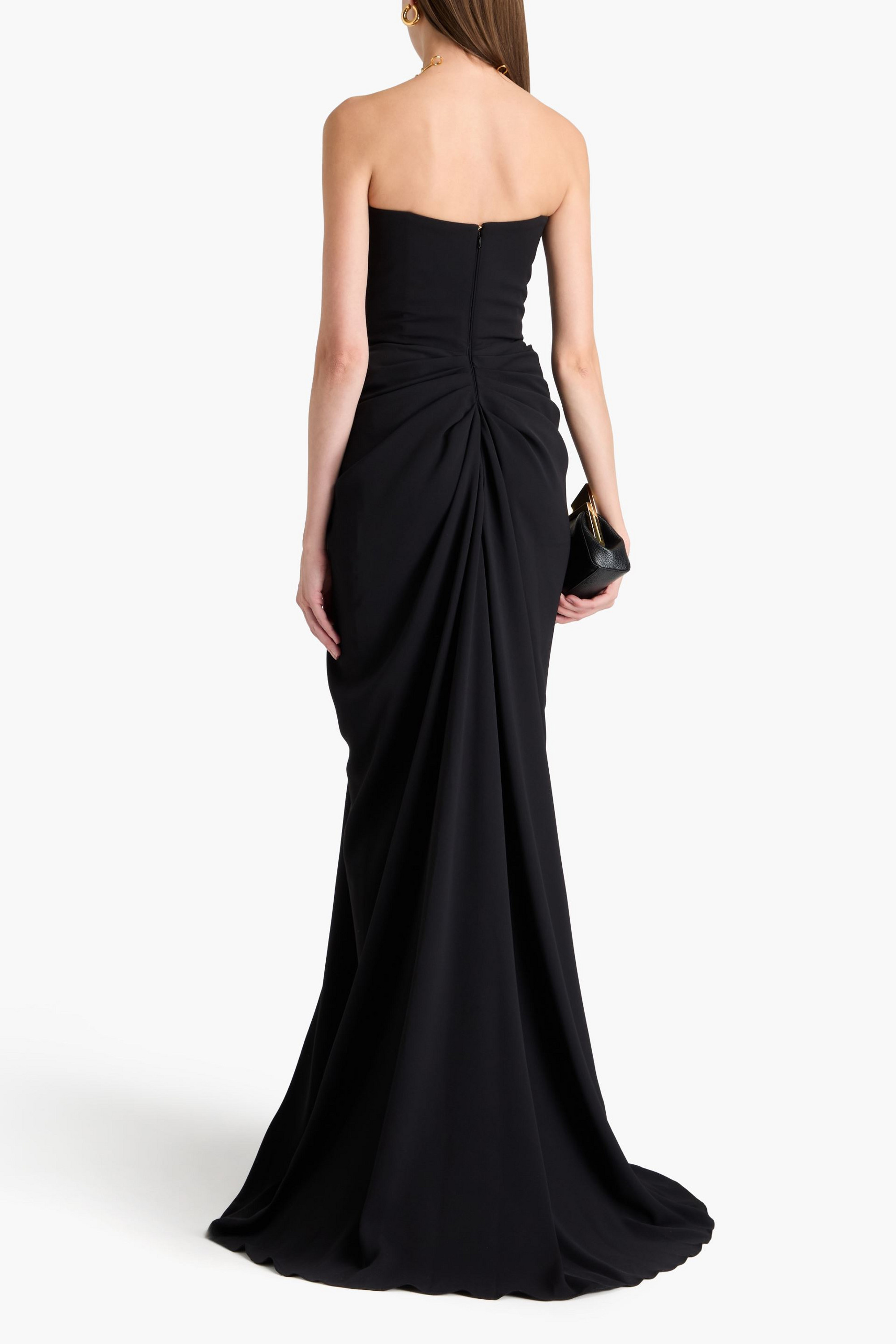 RHEA COSTA Strapless draped faille gown
