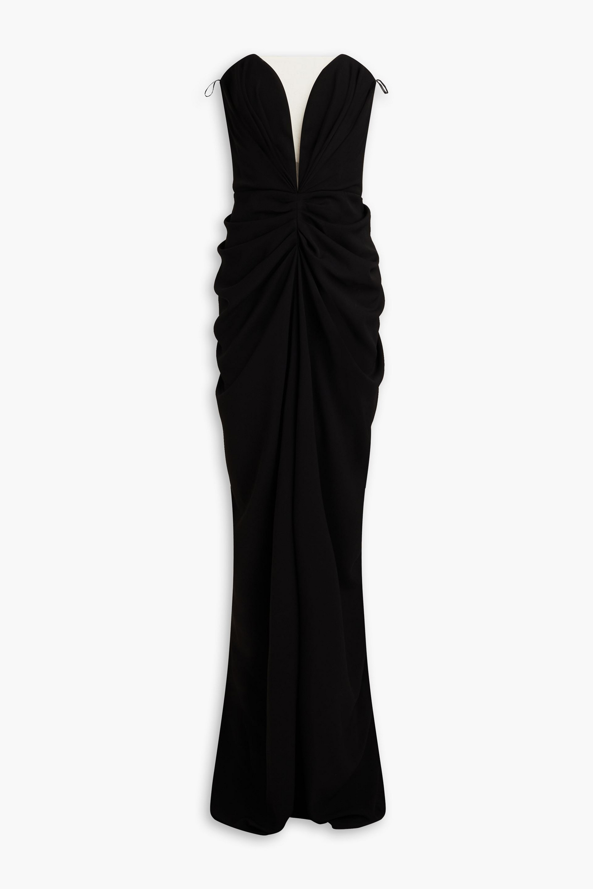 RHEA COSTA Strapless draped faille gown