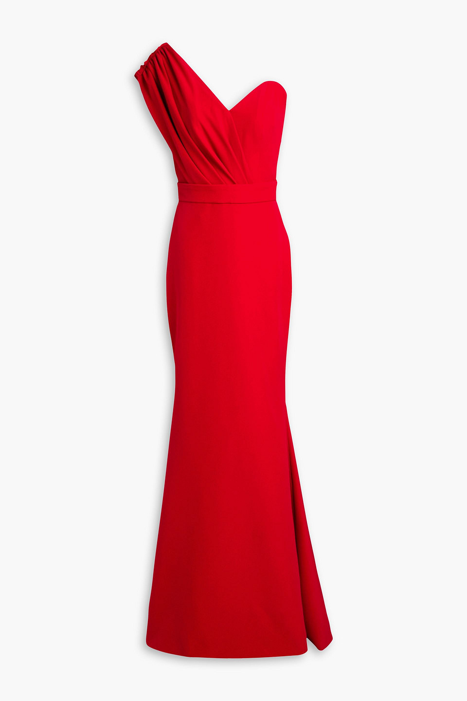 Rhea Costa One-shoulder Pleated Crepe Gown In Red