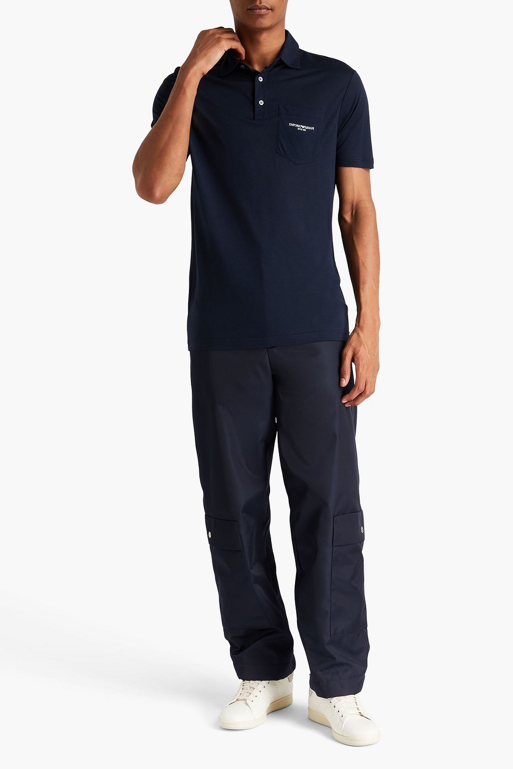 EMPORIO ARMANI Logo-print Lyocell-blend jersey polo shirt
