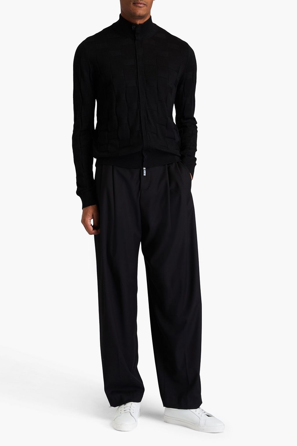 EMPORIO ARMANI كارديغان من الصوف بحبكة الجاكار