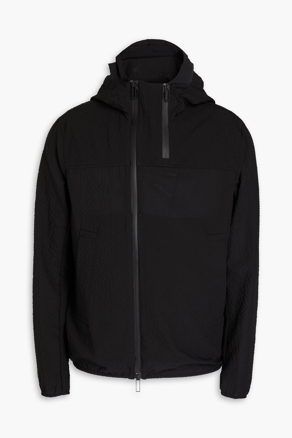 Emporio Armani - Perforated seersucker hooded jacket - Black - IT 44