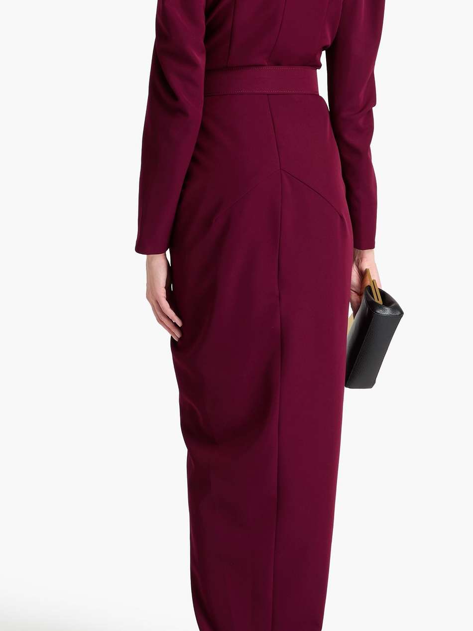wrap-effect belted crepe gown