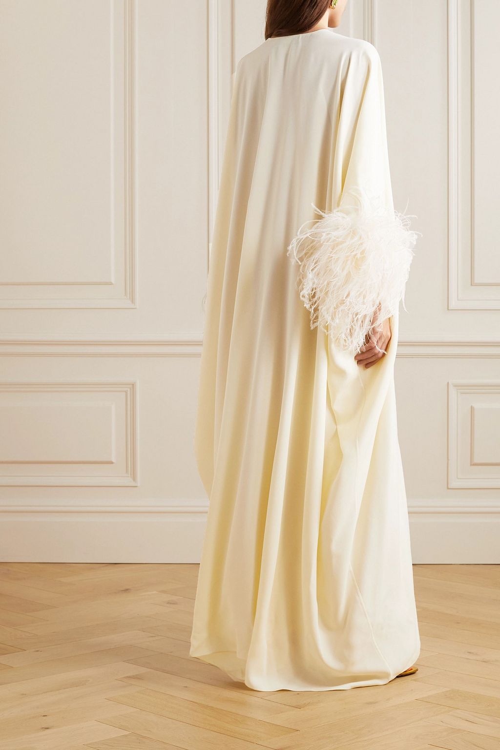 TALLER MARMO Gala feather-trimmed crepe gown