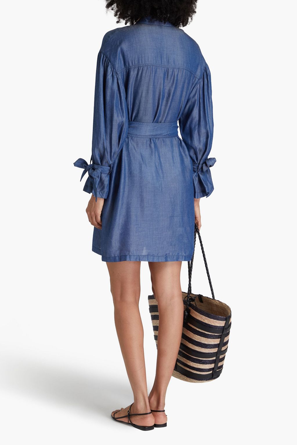 EMPORIO ARMANI Belted denim mini shirt dress