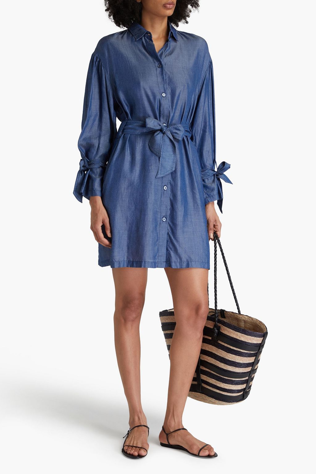EMPORIO ARMANI Belted denim mini shirt dress