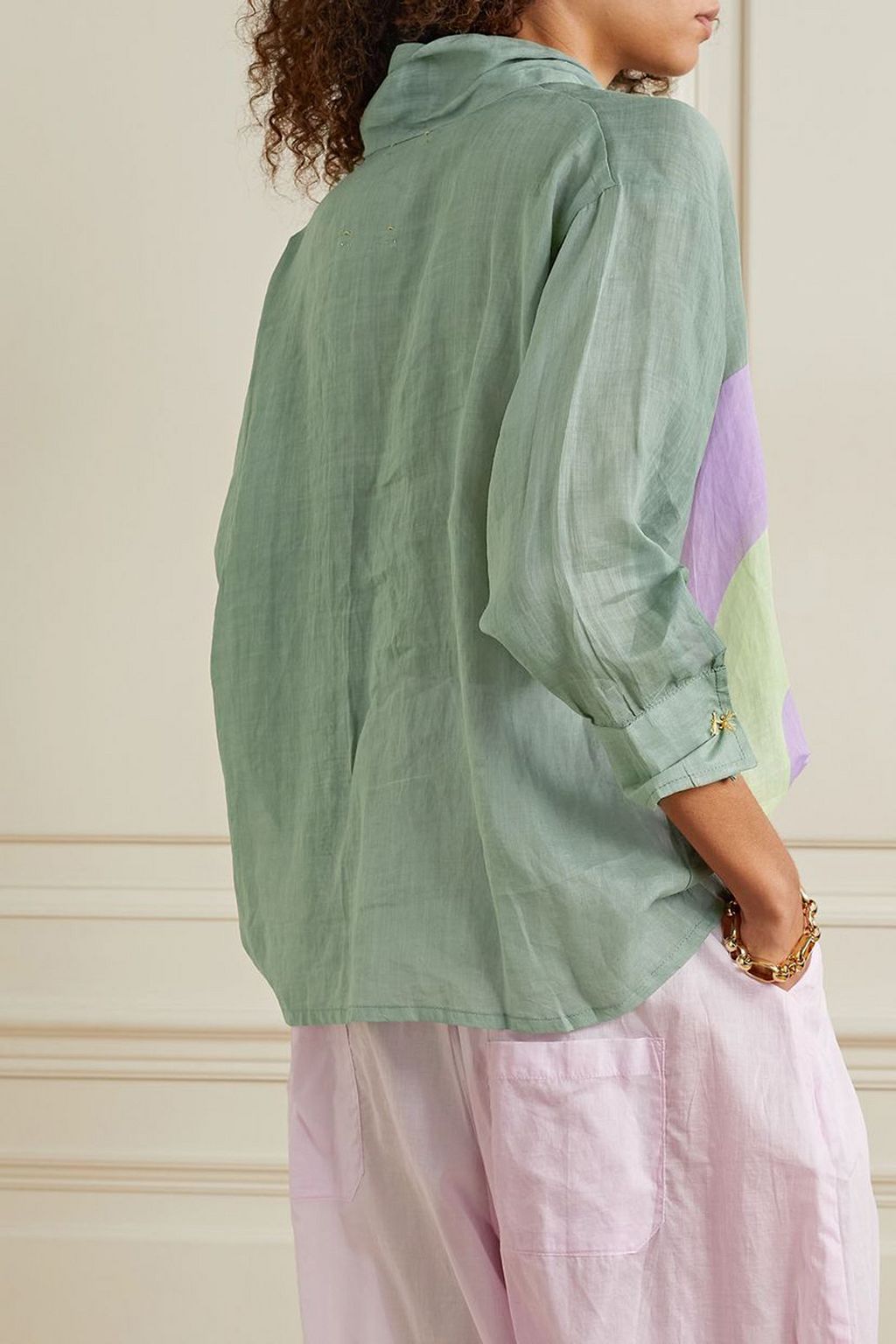 YVONNE S Pussy-bow printed linen blouse