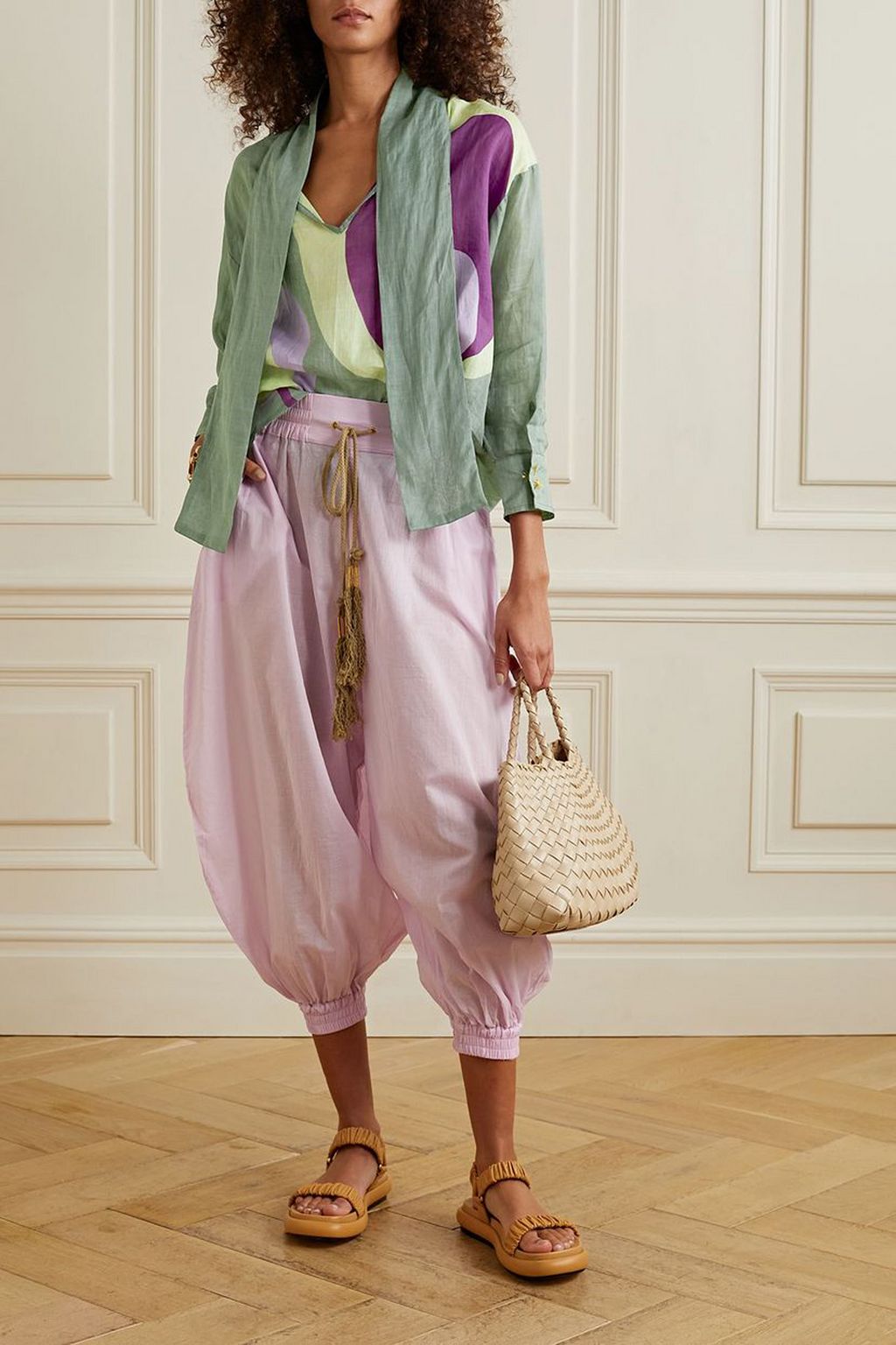 YVONNE S Pussy-bow printed linen blouse