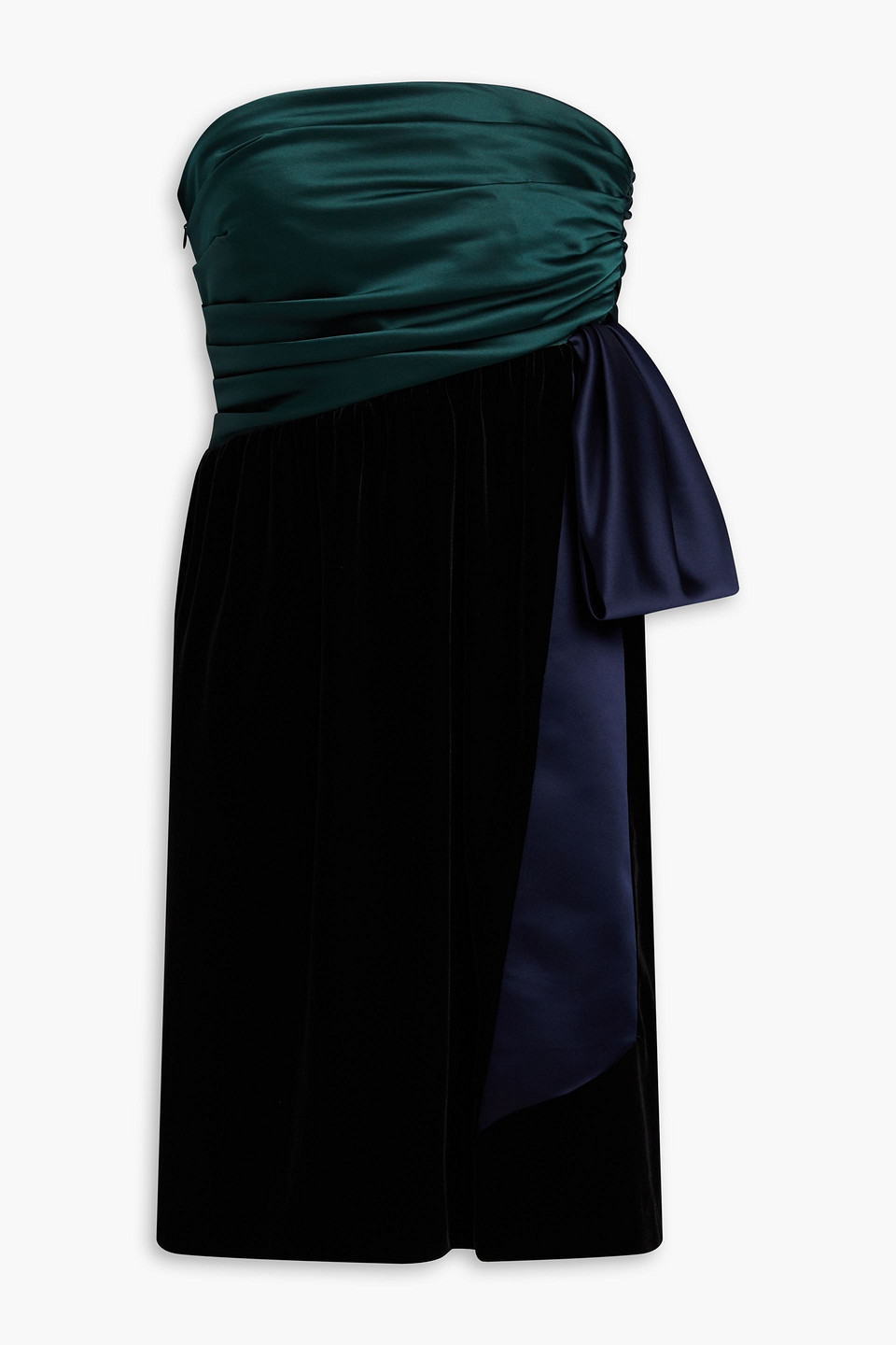 satin and chenille dress Emporio Armani Strapless Chenille-paneled Satin Mini Dress In Multi
