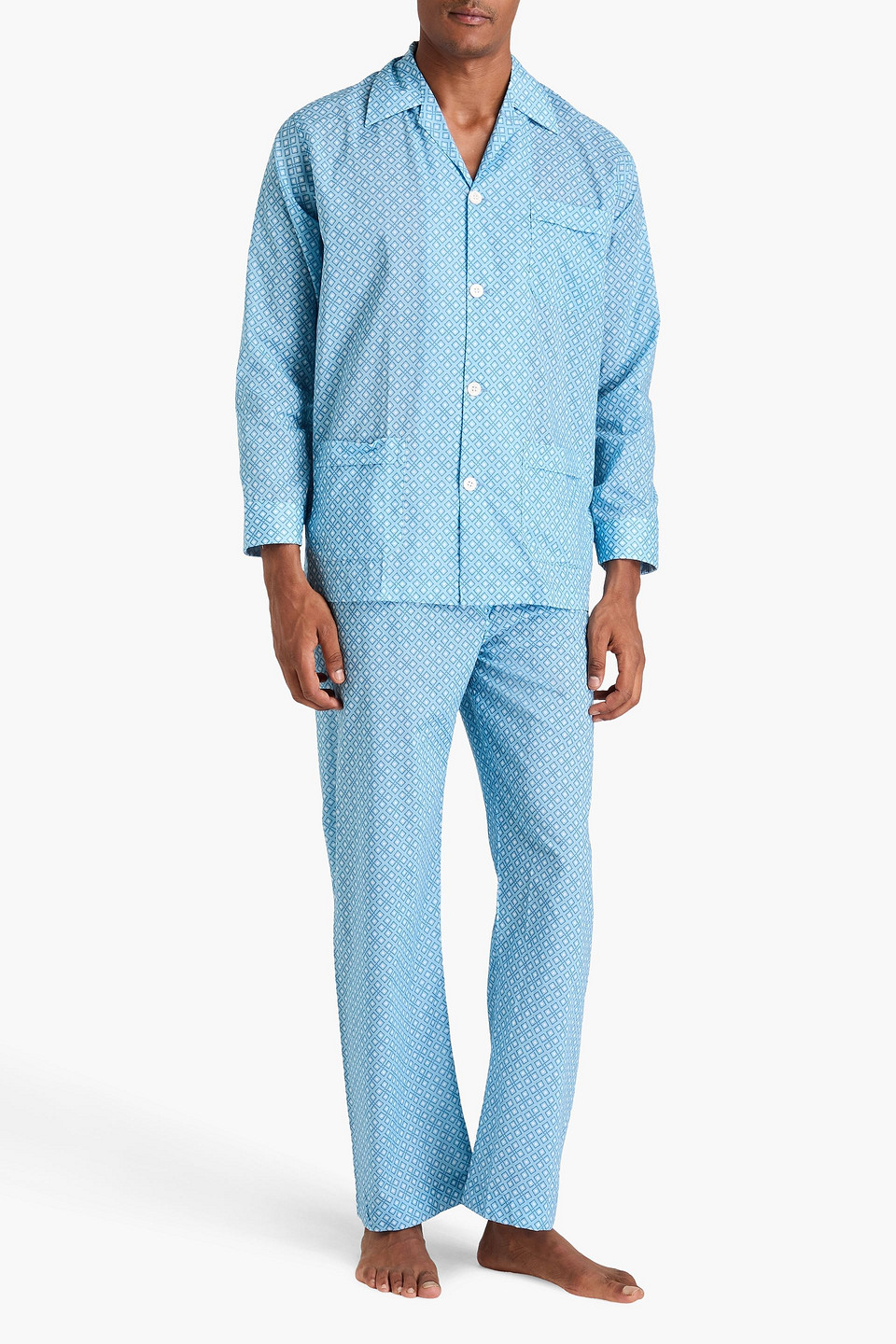  Derek Rose - Pyjama Aus Baumwolle Mit Print - Blau - Us 46 