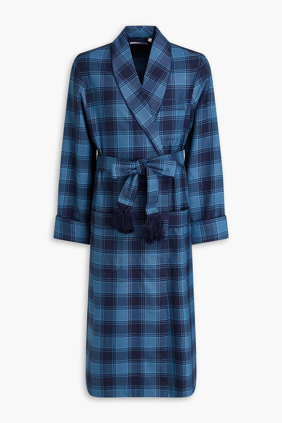 Belted checked wool-twill robe