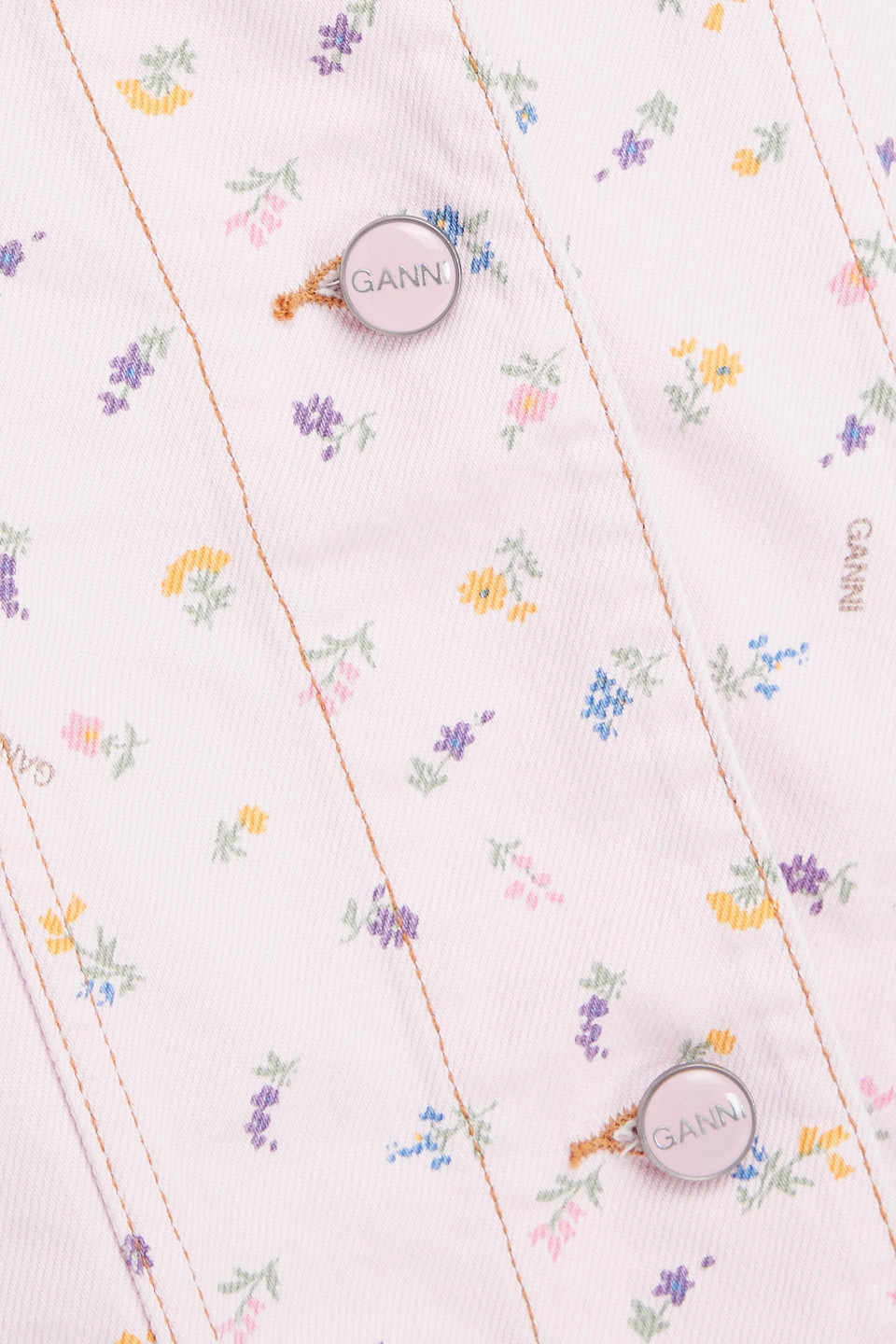 Ganni Oversized Flower Print Denim Jacket In Pastel Pink