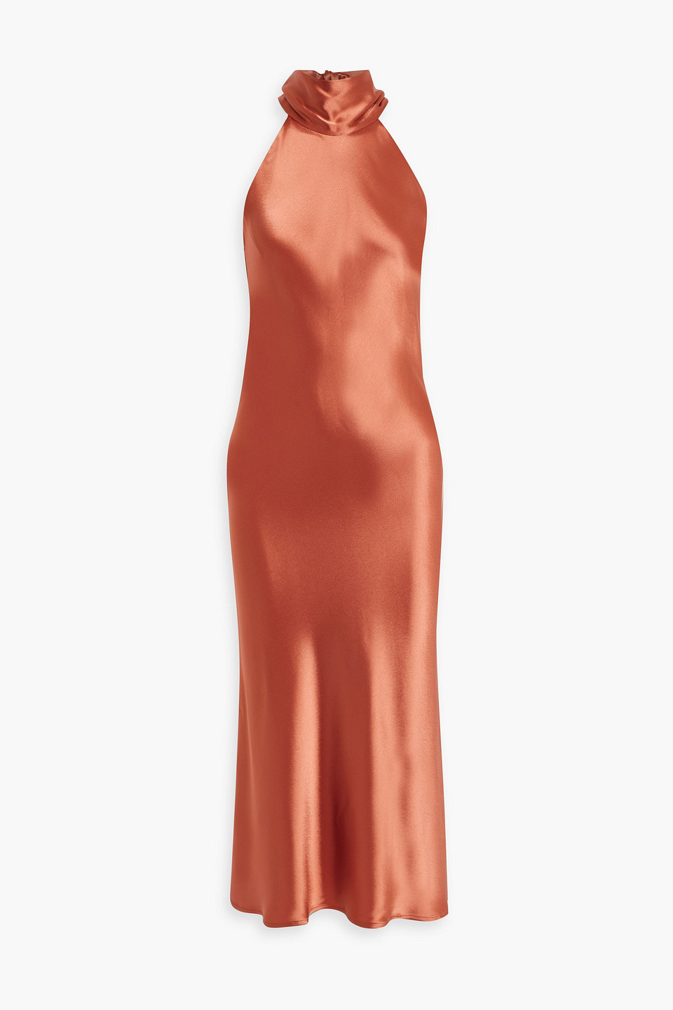 Galvan Sienna Satin High-neck Midi Dress In Coral
