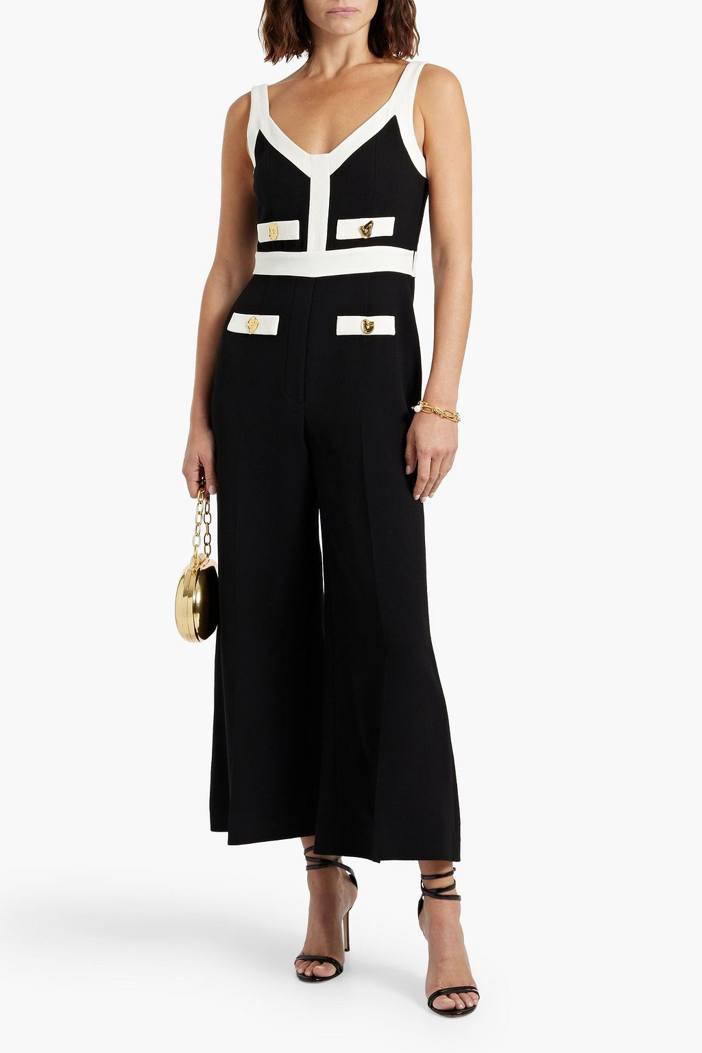 MOSCHINO Two-tone crepe wide-leg jumpsuit