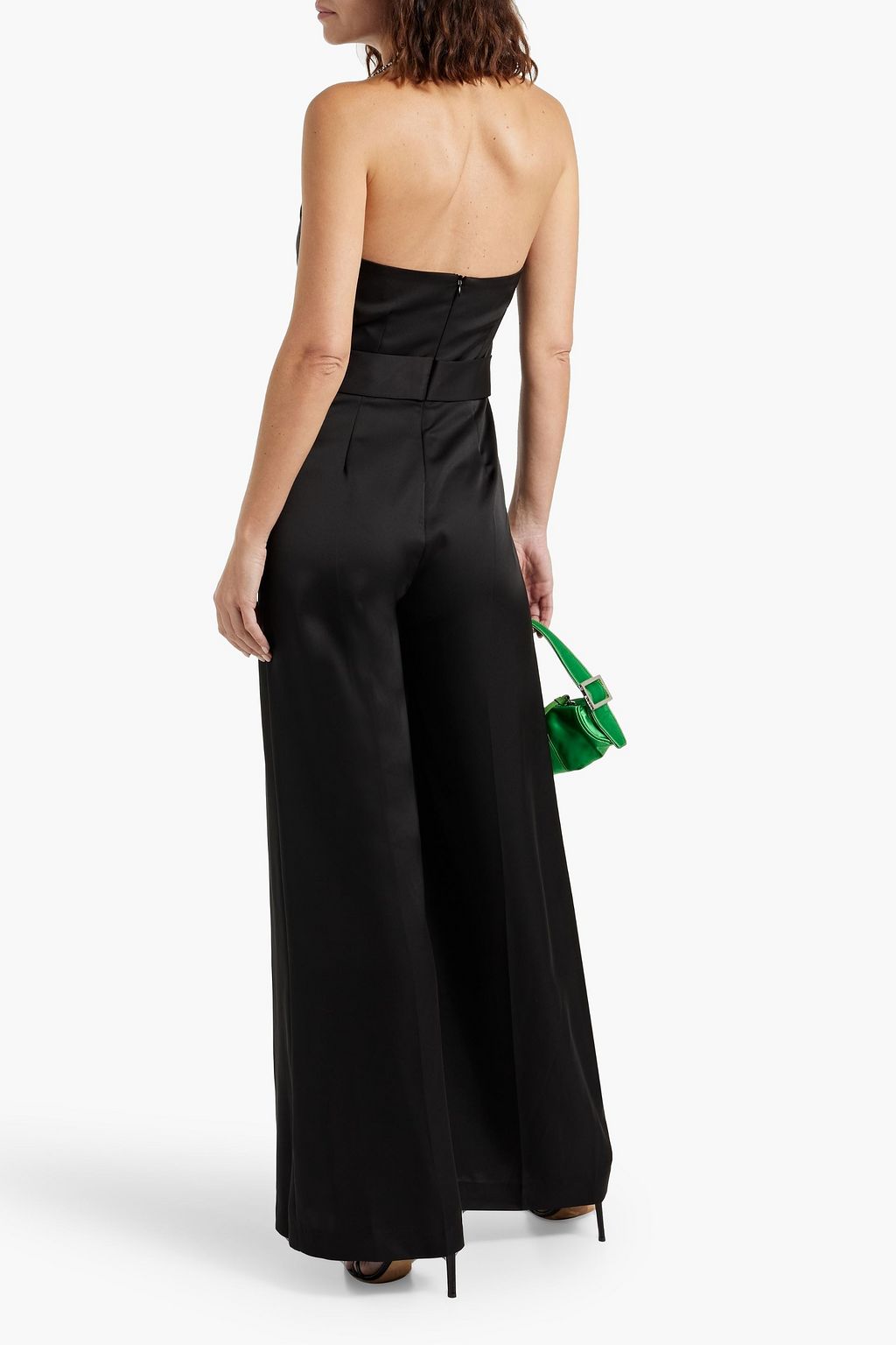 HALSTON Kani crystal-embellished satin-crepe wide-leg halterneck jumpsuit