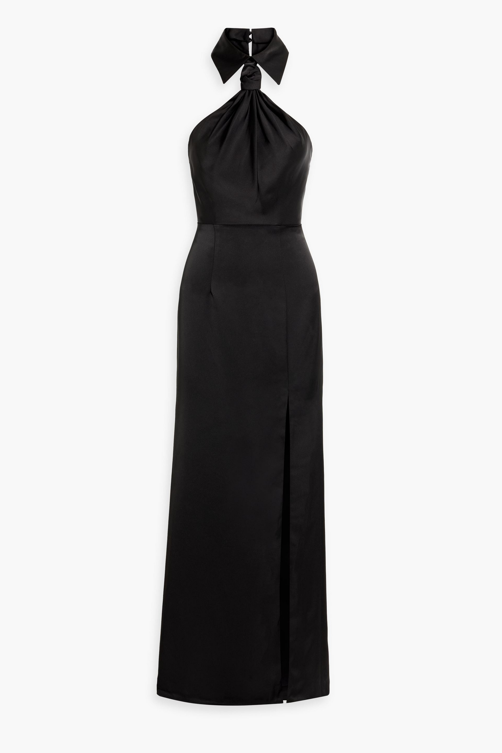 HALSTON Gemi knotted satin-crepe halterneck gown