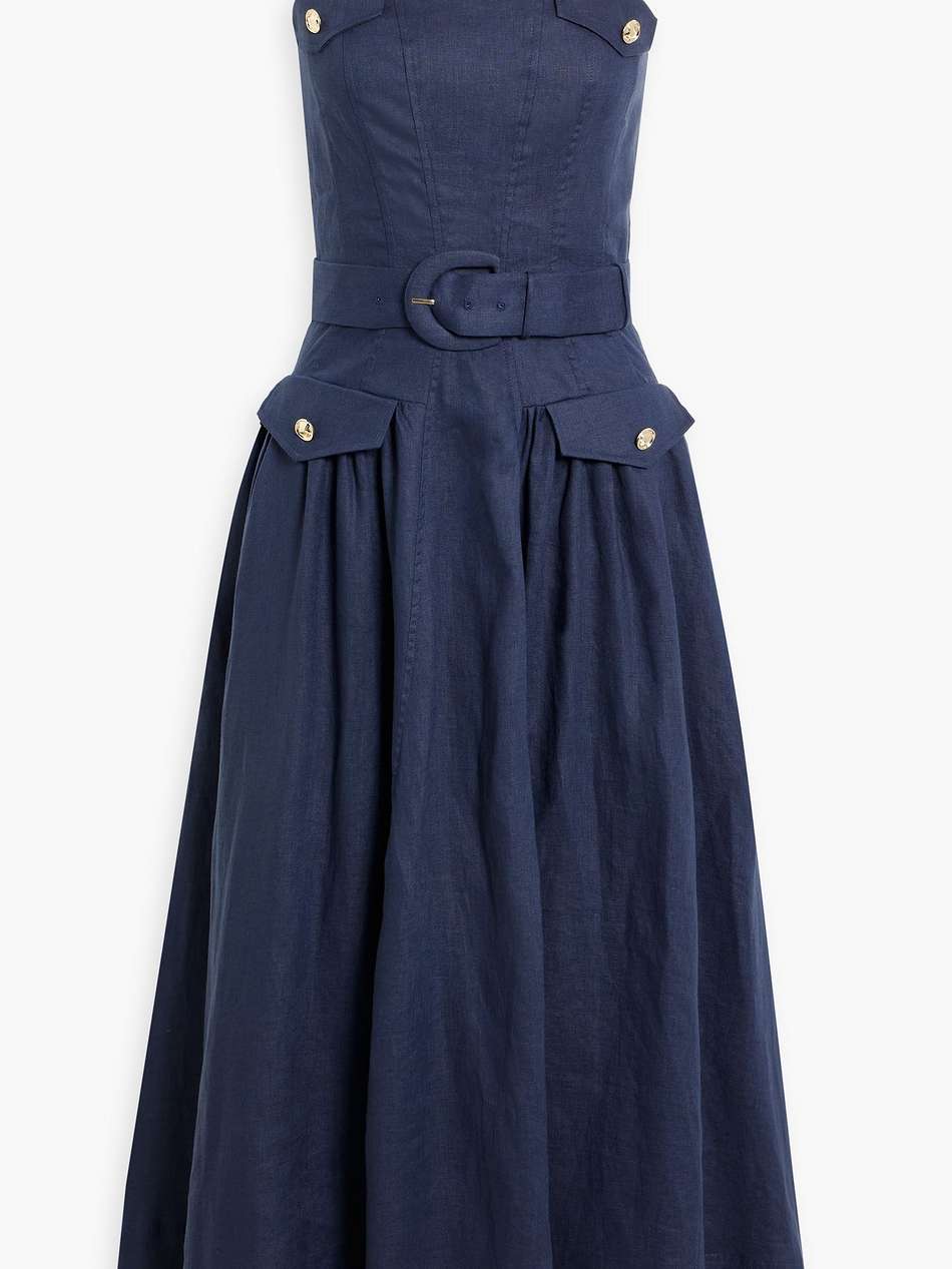 belted linen midi dress