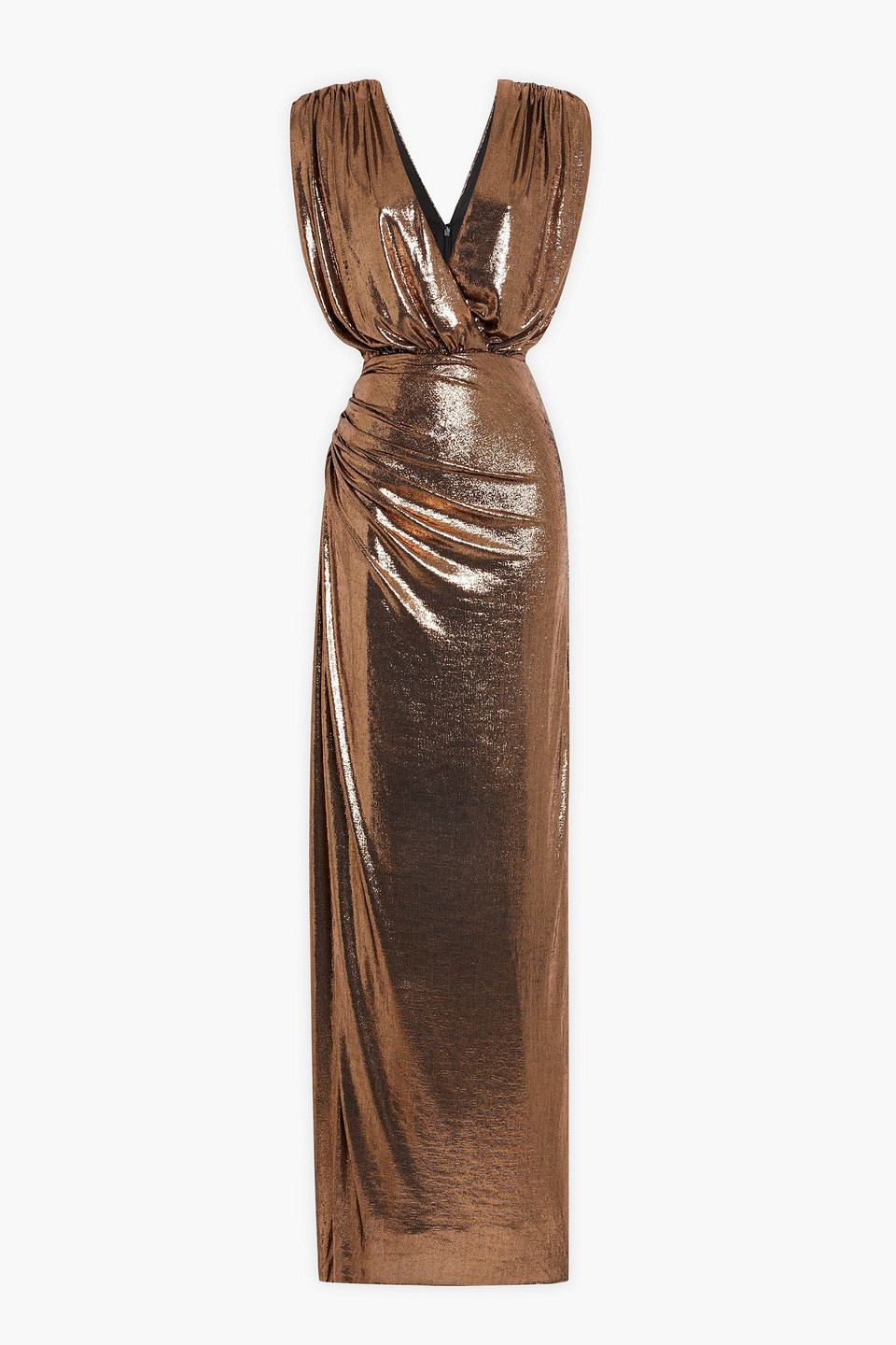 Halston Misha Ruched Lamé Gown In Rose Gold