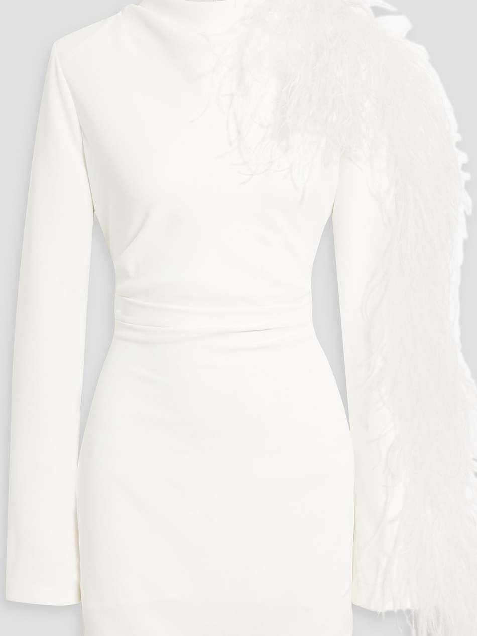 reina feather-embellished pleated crepe mini dress