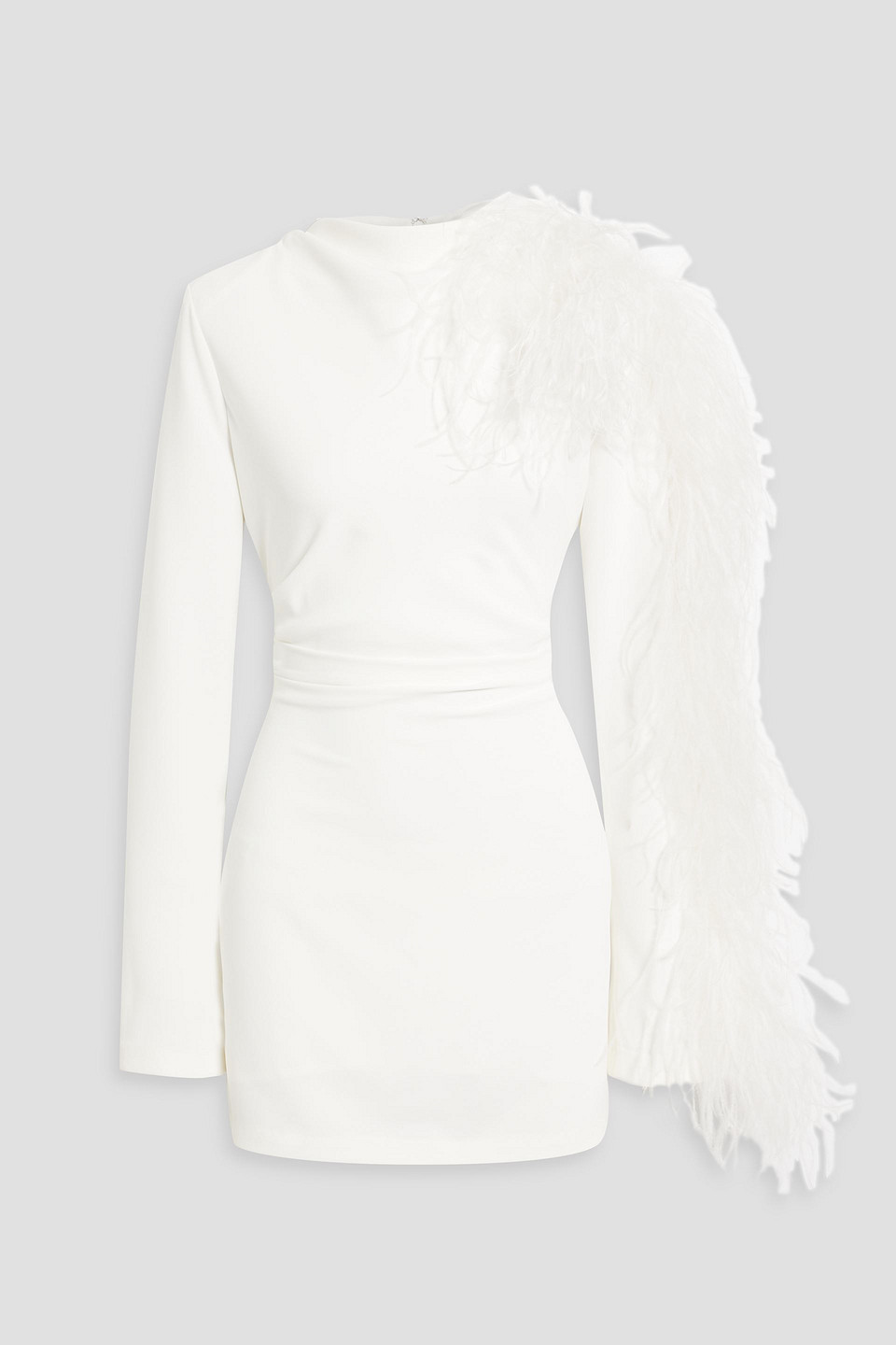 Reina feather-embellished pleated crepe mini dress