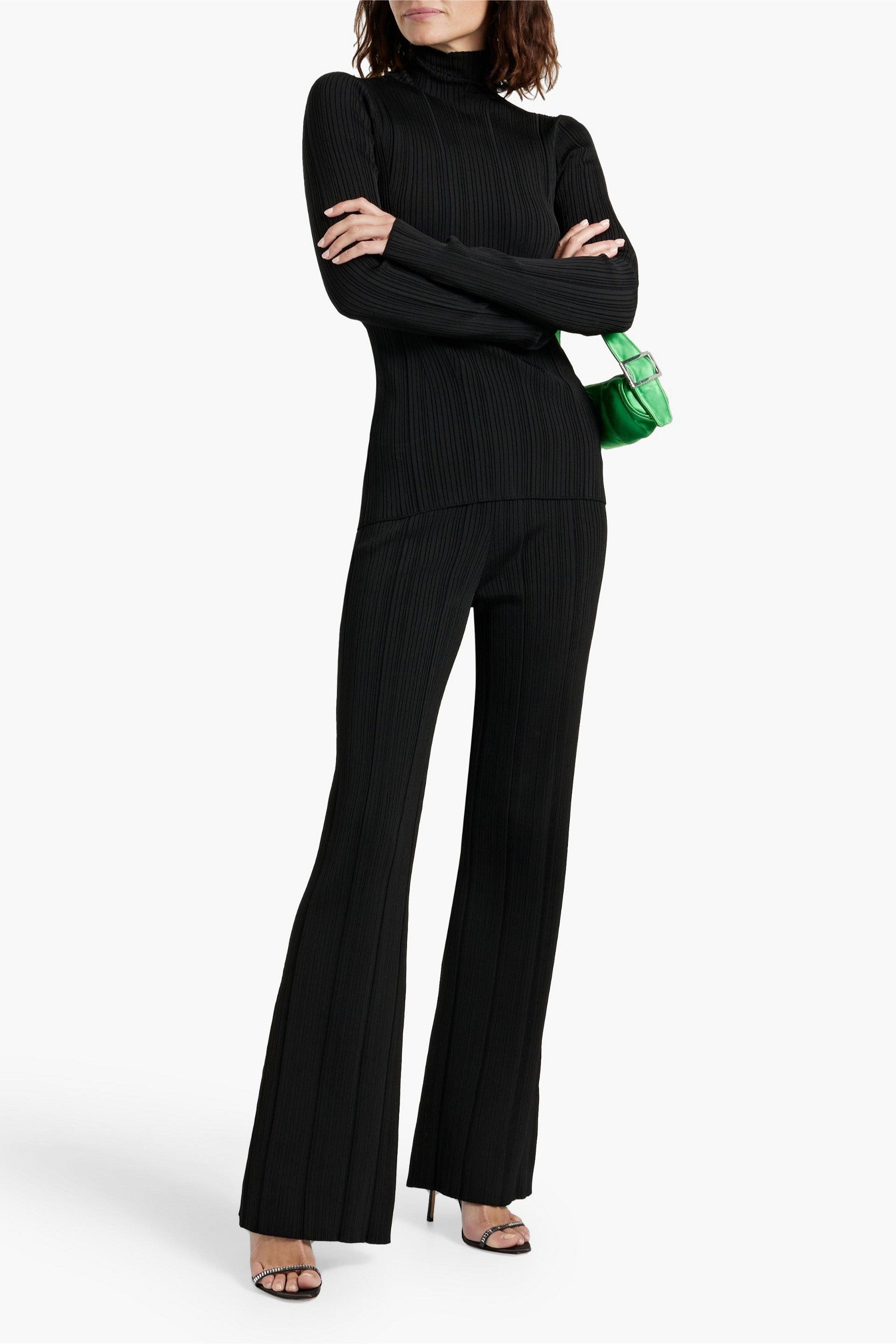 GALVAN LONDON Plissé stretch-jersey flared pants