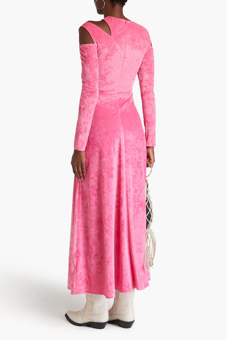Ganni Velvet Jersey Maxi Dress In Pink