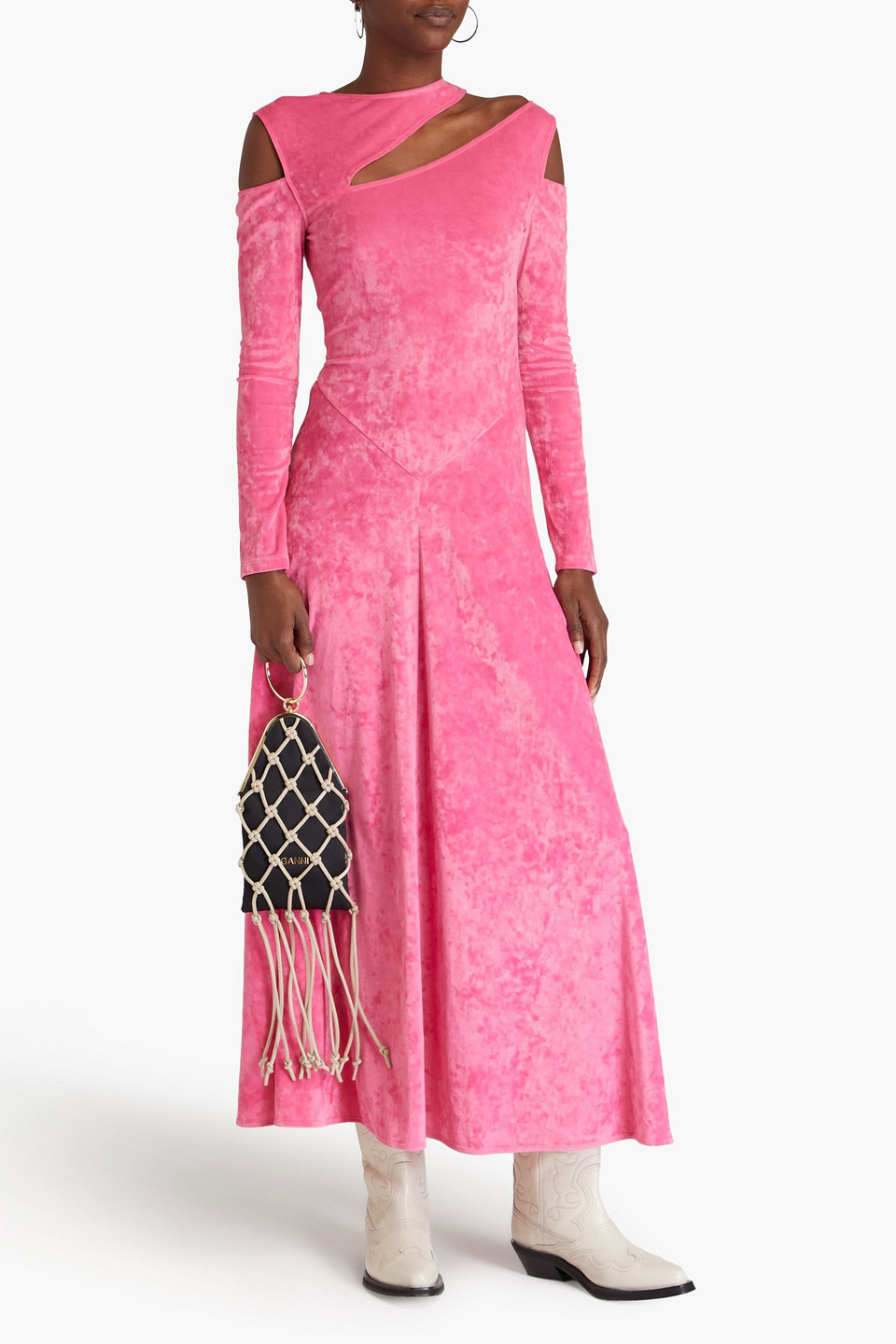 Ganni Velvet Jersey Maxi Dress In Pink