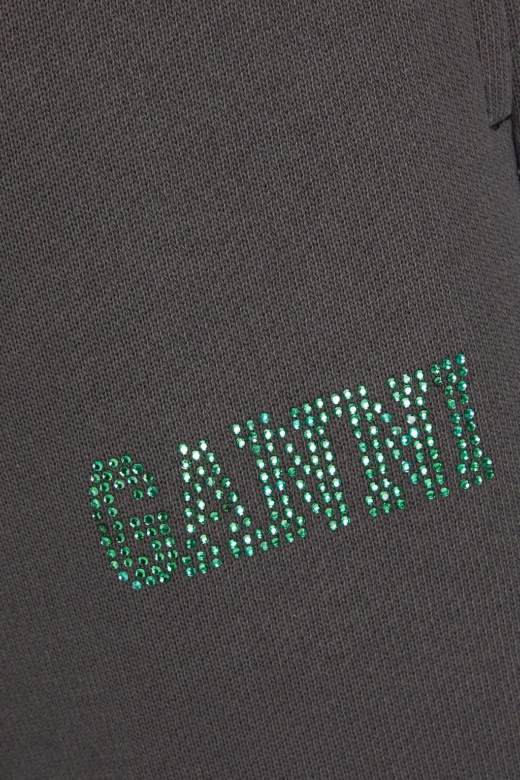 GANNI Embellished cotton-blend fleece track pants