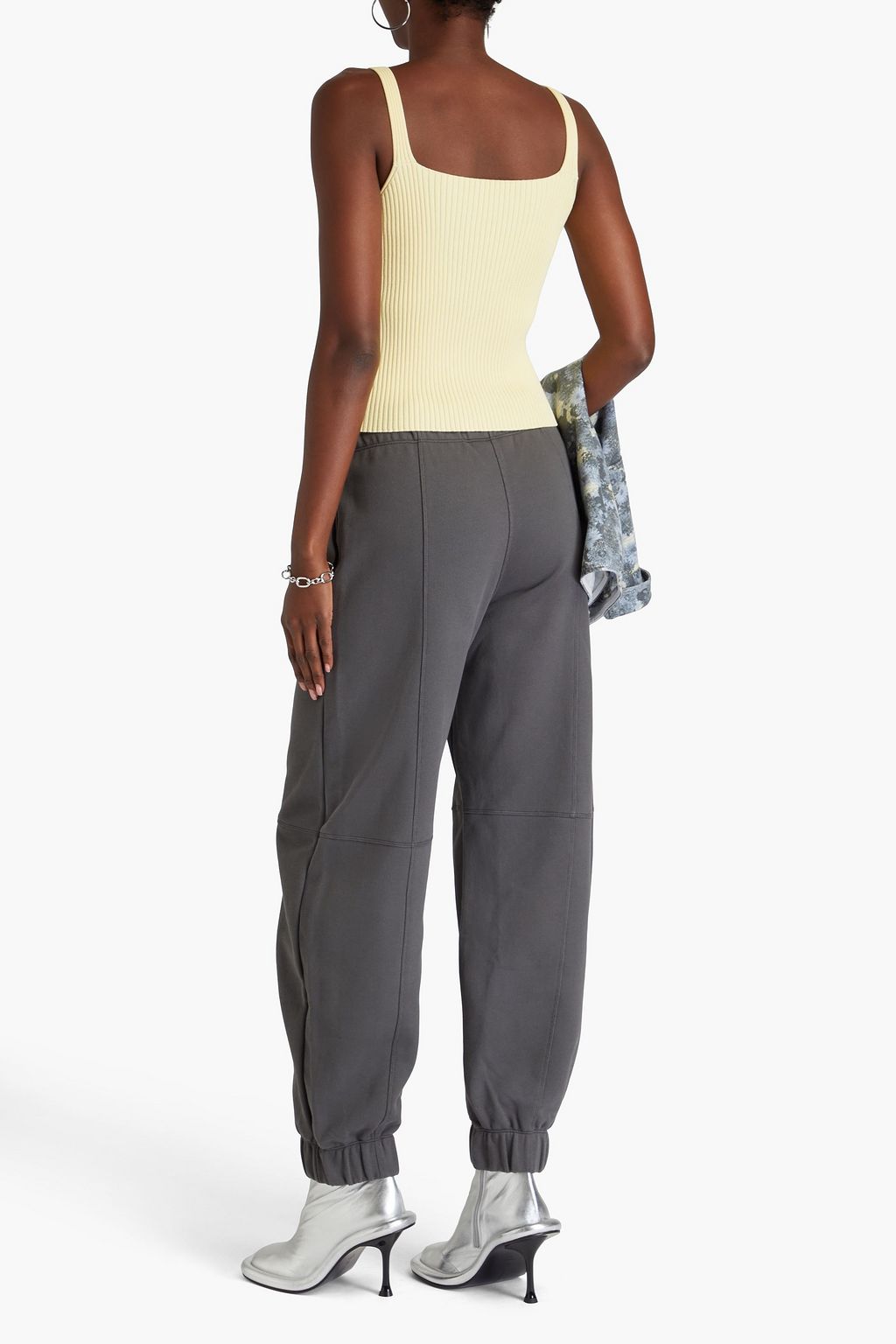 GANNI Embellished cotton-blend fleece track pants
