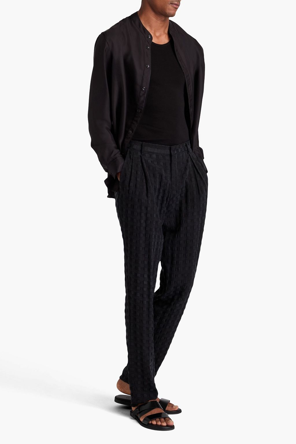 GIORGIO ARMANI Pleated washed cupro and jacquard pants
