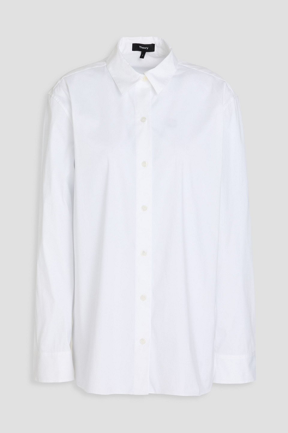Theory Collarless Cotton Poplin Shirt In White