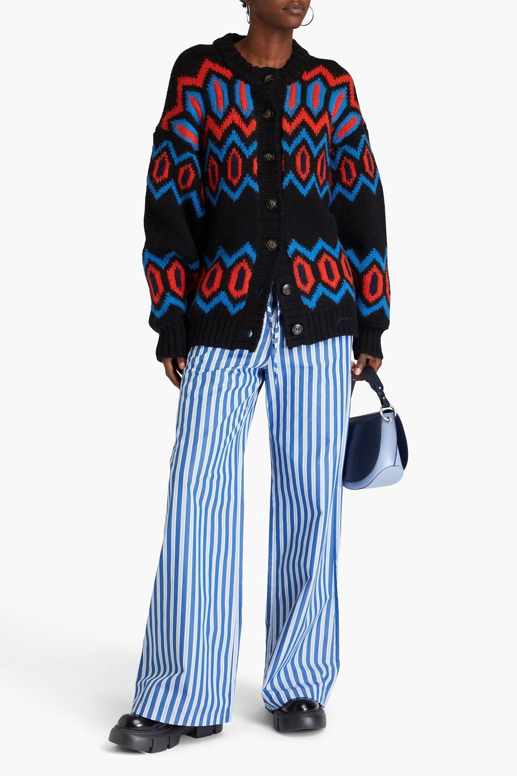 GANNI Jacquard-knit wool cardigan