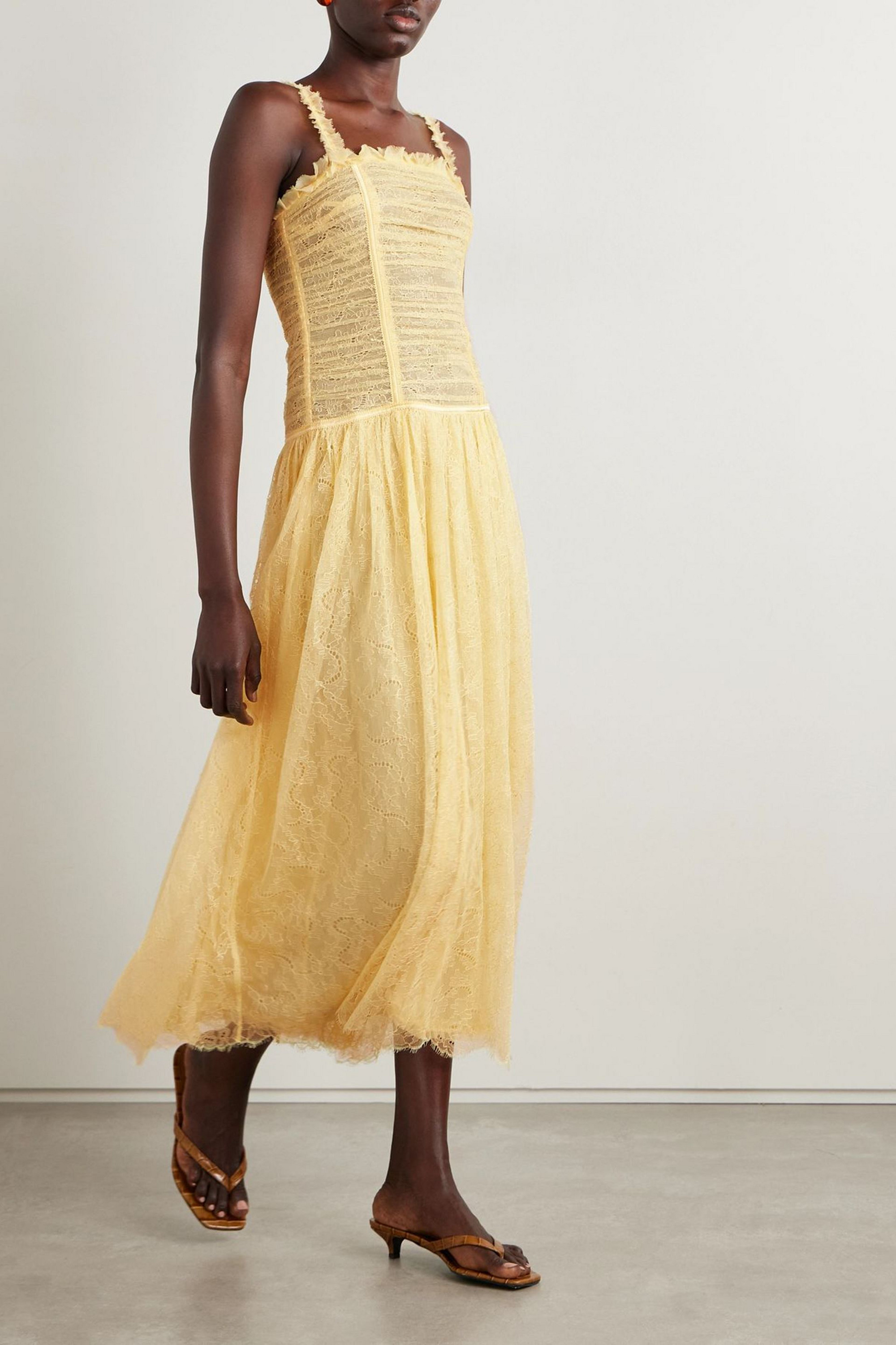 Ulla Johnson Florelle ruched Chantilly lace maxi dress