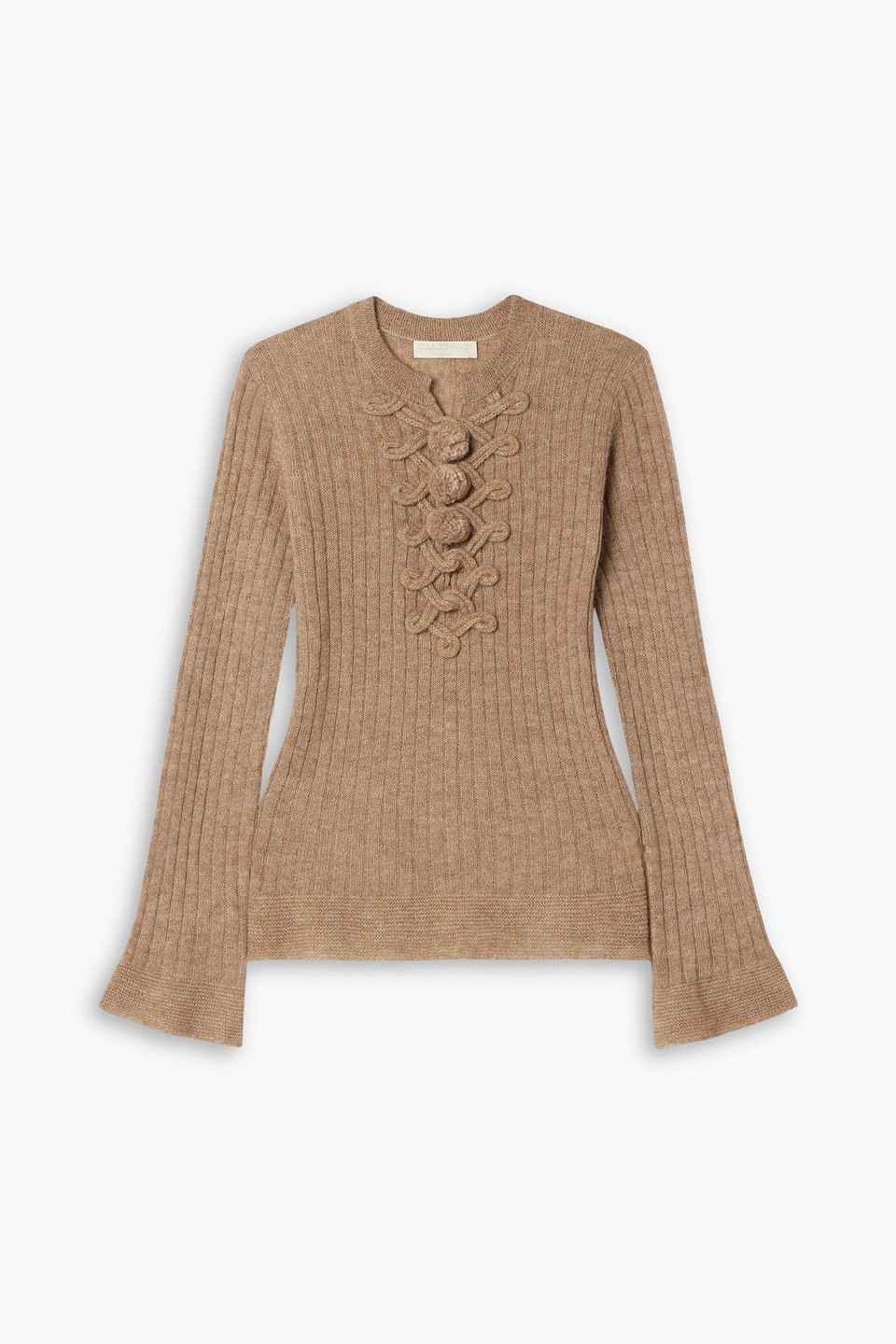 ulla johnson - magda pompom-detailed ribbed alpaca-blend sweater - brown - s