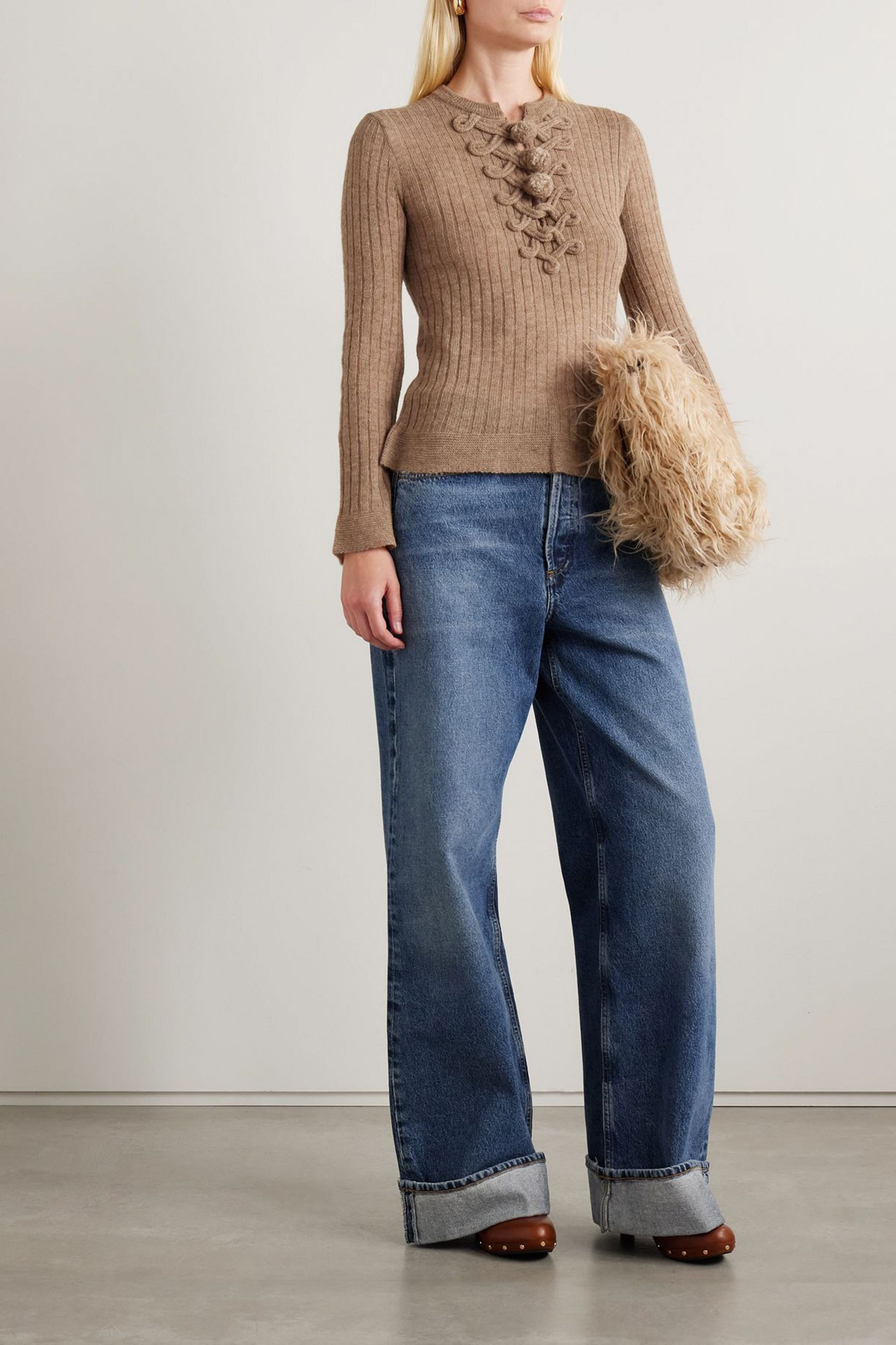 Ulla Johnson Magda pompom-detailed ribbed alpaca-blend sweater