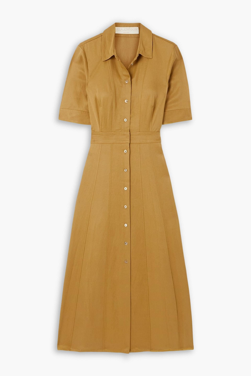 ulla johnson - vallis lyocell-blend twill midi shirt dress - yellow - us 0